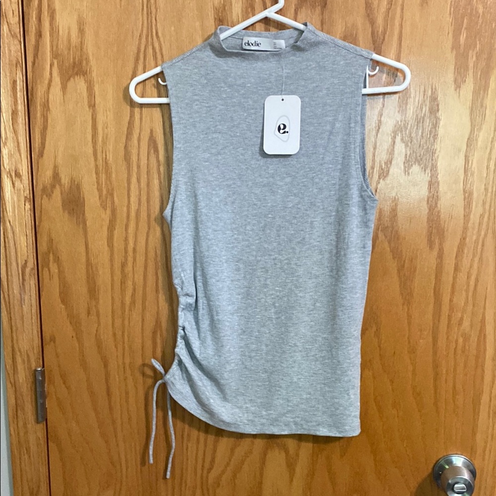 Elodie Gray Fitted Sleeveless Tank Top with Side Tie